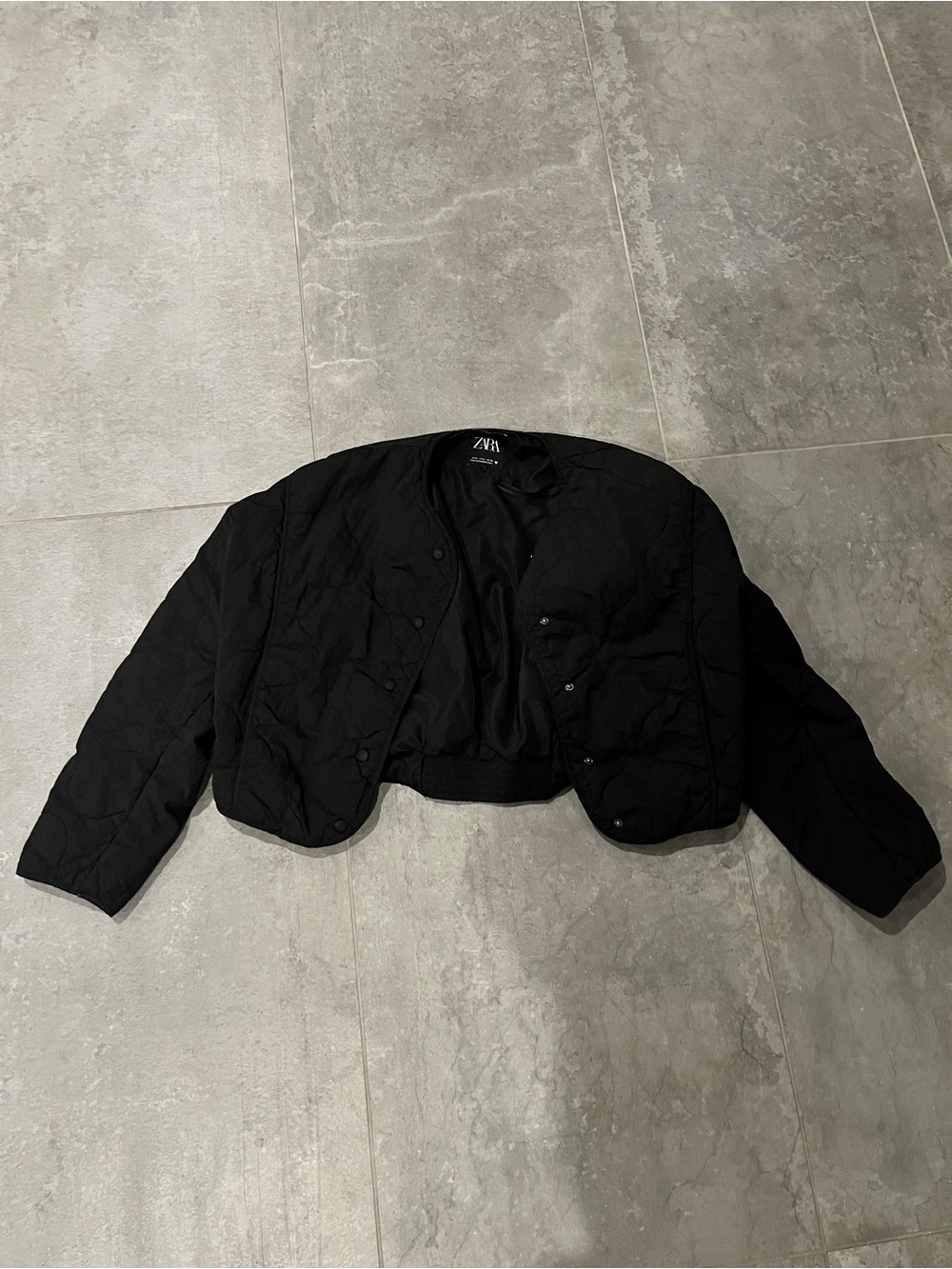 Zara Black Cropped Bomber Jacket